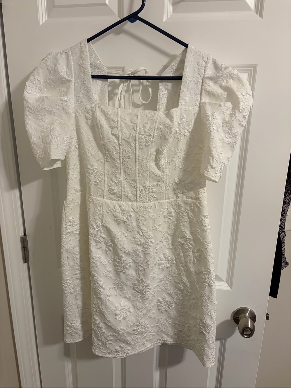 SHEIN White Textured Puff Sleeve Mini Dress Corset Floral Bridal Bachelorette